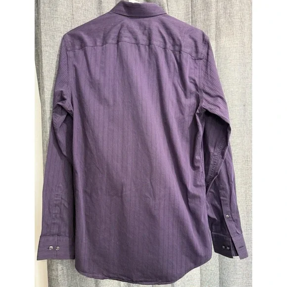 Marc Anthony Long Sleeve Button Down Purple Striped Shirt Slim Fit 15 1/2 34-35 - Picture 3 of 7